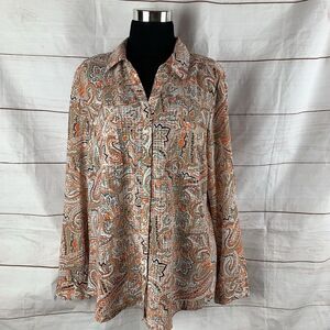 NYCollection Shirt Blouse Collar Button-down Roll-up long-sleeved Floral Parsley